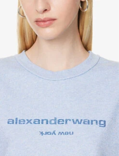ALEXANDER WANG Glittered Logo-print Long-sleeved Cotton-jersey T-shirt 11 ALEXANDER WANG Glittered Logo-print Long-sleeved Cotton-jersey T-shirt -Reisi Clothing Shop R04160693 LIGHTBLUEHEATHER ALT04