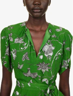 Erdem Floral-pattern Puffed-shoulders Woven Midi Dress -Reisi Clothing Shop R04160737 OPHELIAVINECLOVER ALT04