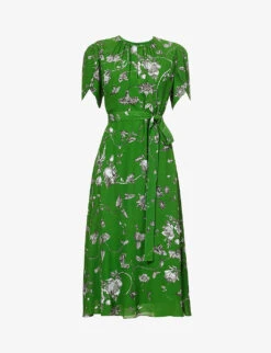 Erdem Floral-pattern Puffed-shoulders Woven Midi Dress