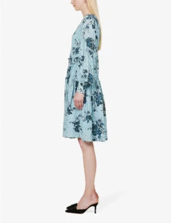 Erdem Floral-print Tiered-hem Woven Midi Dress -Reisi Clothing Shop R04160740 WALLPAPERROSELTBLUE ALT02