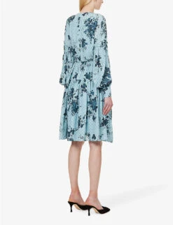Erdem Floral-print Tiered-hem Woven Midi Dress -Reisi Clothing Shop R04160740 WALLPAPERROSELTBLUE ALT03