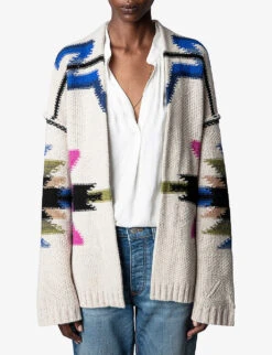 Zadig & Voltaire Aspen Motif-embroidered Cashmere And Wool Cardigan -Reisi Clothing Shop R04161339 MASTIC ALT04