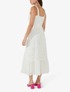 Broderie-anglaise Tiered-hem Cotton Maxi Dress -Reisi Clothing Shop R04161723 IVORY ALT03