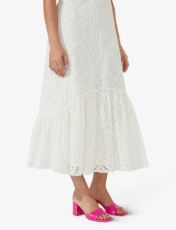 Broderie-anglaise Tiered-hem Cotton Maxi Dress -Reisi Clothing Shop R04161723 IVORY ALT04