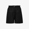 Regular-fit Elasticated-waist Linen Shorts -Reisi Clothing Shop R04161741 BLACK M