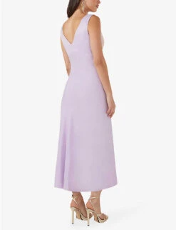 Jacquard-pattern V-neck Satin Midi Dress -Reisi Clothing Shop R04161763 LILAC ALT03