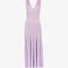 Jacquard-pattern V-neck Satin Midi Dress -Reisi Clothing Shop R04161763 LILAC M