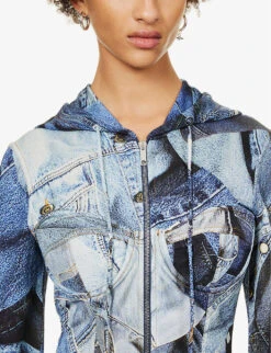 MOSCHINO Denim-patchwork Hooded Stretch-mesh Mini Dress -Reisi Clothing Shop R04162973 FANTASYPRINT ALT04