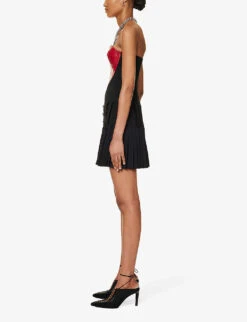 MOSCHINO Sweetheart-neck Contrast-panel Wool-blend Mini Dress -Reisi Clothing Shop R04162975 FANTASYPRINTBLACK ALT02