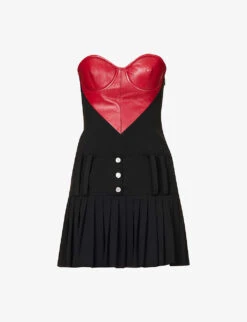MOSCHINO Sweetheart-neck Contrast-panel Wool-blend Mini Dress