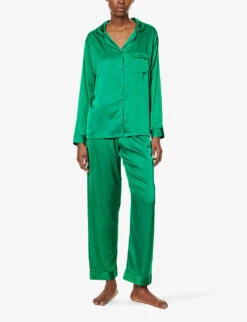 Satin Relaxed-fit Stretch-woven Pyjama Set -Reisi Clothing Shop R04163582 LIME ALT01
