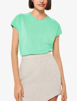 Whistles Ember Patch-pocket Cotton And Linen T-shirt -Reisi Clothing Shop R04164049 GREEN ALT02