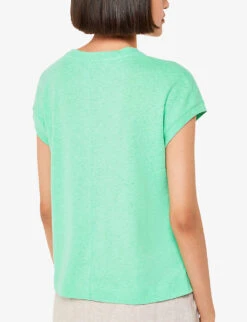 Whistles Ember Patch-pocket Cotton And Linen T-shirt -Reisi Clothing Shop R04164049 GREEN ALT03