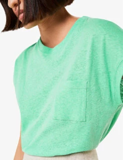 Whistles Ember Patch-pocket Cotton And Linen T-shirt -Reisi Clothing Shop R04164049 GREEN ALT04