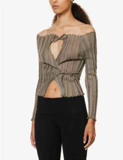 Katrine Wrap-front Ribbed Cotton-blend Cardigan 8 Katrine Wrap-front Ribbed Cotton-blend Cardigan -Reisi Clothing Shop R04164353 TAUPE ALT02