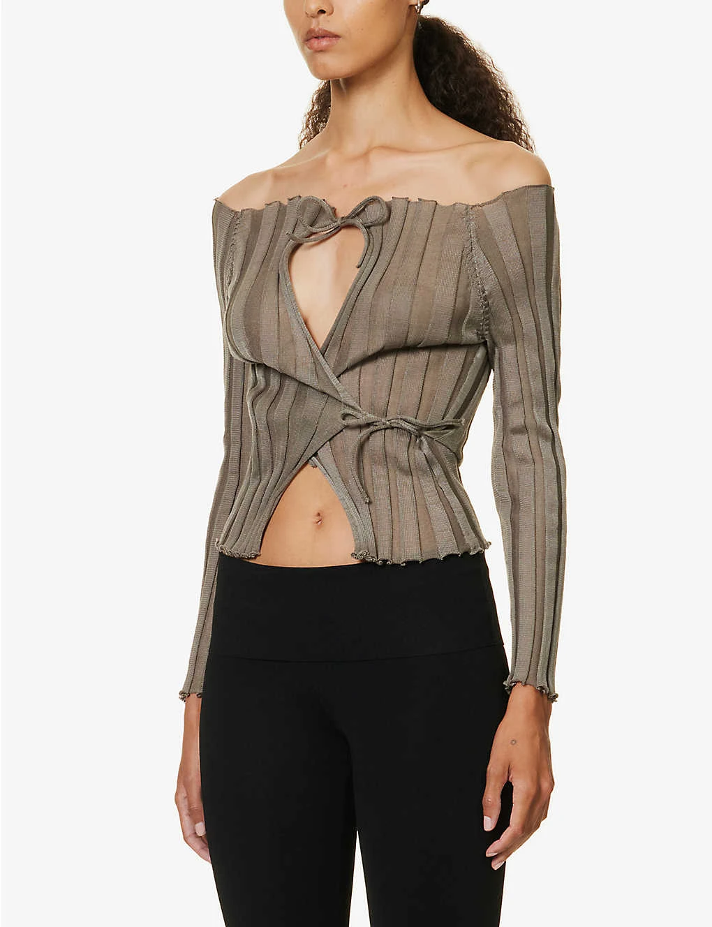 Katrine Wrap-front Ribbed Cotton-blend Cardigan 4 Katrine Wrap-front Ribbed Cotton-blend Cardigan - Image 3