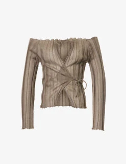 Katrine Wrap-front Ribbed Cotton-blend Cardigan