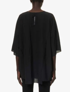 Short-sleeved Relaxed-fit Stretch-silk Top -Reisi Clothing Shop R04164423 BLACK ALT03