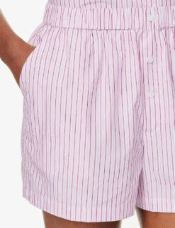 Striped High-rise Cotton-poplin Shorts -Reisi Clothing Shop R04164428 STRIPE0005 ALT03