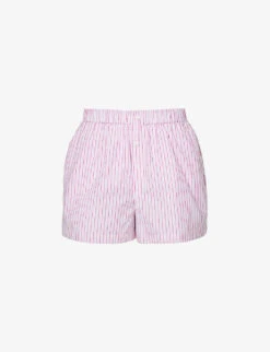 Striped High-rise Cotton-poplin Shorts