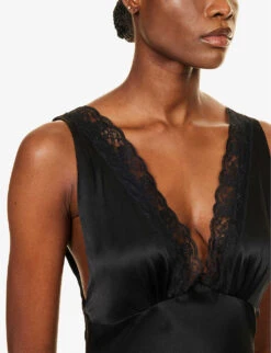 Vintage Lace-embellished Silk Nightdress 9 Vintage Lace-embellished Silk Nightdress -Reisi Clothing Shop R04164433 BLACK ALT03