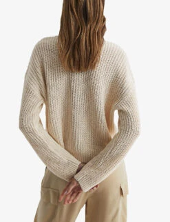 Reiss Adeena Button-through V-neck Linen And Cotton-blend Cardigan -Reisi Clothing Shop R04164806 NEUTRAL ALT03