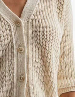 Reiss Adeena Button-through V-neck Linen And Cotton-blend Cardigan -Reisi Clothing Shop R04164806 NEUTRAL ALT04