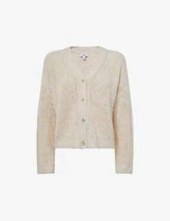 Reiss Adeena Button-through V-neck Linen And Cotton-blend Cardigan