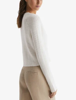 Reiss Celia Ribbed V-neck Linen-blend Cardigan -Reisi Clothing Shop R04164807 IVORY ALT03