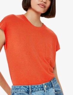 Whistles Ember Patch Pocket Linen And Cotton T-shirt -Reisi Clothing Shop R04165061 RED ALT02