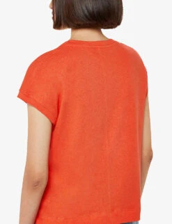 Whistles Ember Patch Pocket Linen And Cotton T-shirt -Reisi Clothing Shop R04165061 RED ALT03