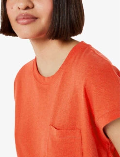 Whistles Ember Patch Pocket Linen And Cotton T-shirt -Reisi Clothing Shop R04165061 RED ALT04