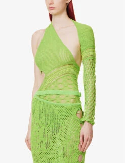 Dina Cut-out Cotton-blend Bodysuit -Reisi Clothing Shop R04165255 GREEN ALT02