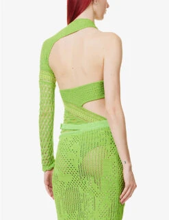 Dina Cut-out Cotton-blend Bodysuit -Reisi Clothing Shop R04165255 GREEN ALT03