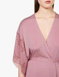 Eberjey Beatrix Lace-trim Stretch-jersey Robe -Reisi Clothing Shop R04166191 FOXGLOVE ALT04