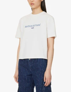 Brand-embroidered Ribbed-trim Cotton-jersey T-shirt -Reisi Clothing Shop R04166220 OFFWHITE ALT02