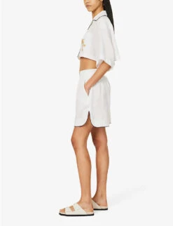 Palm Angels Branded Relaxed-fit Linen Shorts -Reisi Clothing Shop R04166265 OFFWHITEBEIGE ALT01
