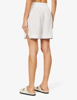 Palm Angels Branded Relaxed-fit Linen Shorts -Reisi Clothing Shop R04166265 OFFWHITEBEIGE ALT03