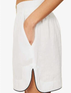 Palm Angels Branded Relaxed-fit Linen Shorts -Reisi Clothing Shop R04166265 OFFWHITEBEIGE ALT05