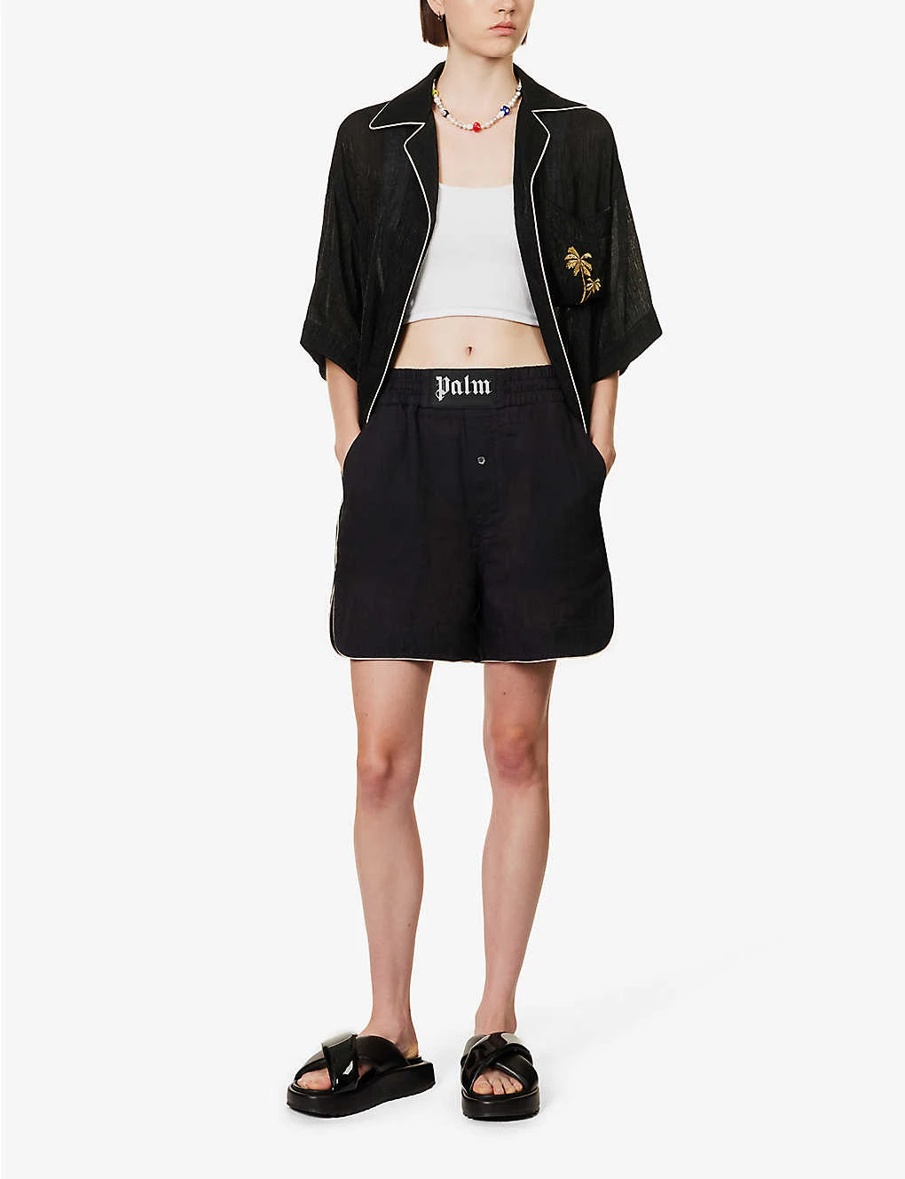 Palm Angels Logo-patch High-rise Linen Shorts 4 Palm Angels Logo-patch High-rise Linen Shorts - Image 2