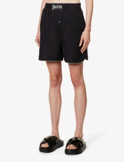 Palm Angels Logo-patch High-rise Linen Shorts 10 Palm Angels Logo-patch High-rise Linen Shorts -Reisi Clothing Shop R04166266 BLACKBLACK ALT02