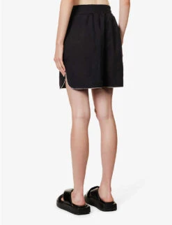 Palm Angels Logo-patch High-rise Linen Shorts 11 Palm Angels Logo-patch High-rise Linen Shorts -Reisi Clothing Shop R04166266 BLACKBLACK ALT03