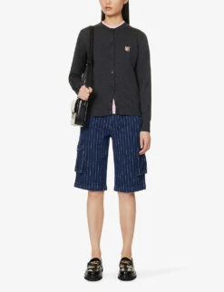 Fox-appliqué Round-neck Regular-fit Wool-knit Cardigan -Reisi Clothing Shop R04166302 ANTHRACITEMELANGE ALT01