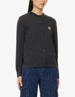 Fox-appliqué Round-neck Regular-fit Wool-knit Cardigan -Reisi Clothing Shop R04166302 ANTHRACITEMELANGE ALT02