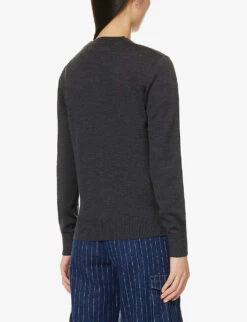 Fox-appliqué Round-neck Regular-fit Wool-knit Cardigan -Reisi Clothing Shop R04166302 ANTHRACITEMELANGE ALT03