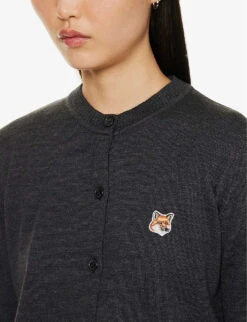 Fox-appliqué Round-neck Regular-fit Wool-knit Cardigan -Reisi Clothing Shop R04166302 ANTHRACITEMELANGE ALT04