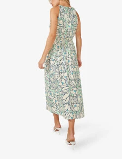 Floral-print Gathered-waist Cotton Maxi Dress -Reisi Clothing Shop R04166385 GREEN ALT03