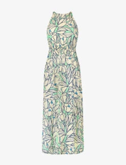 Floral-print Gathered-waist Cotton Maxi Dress