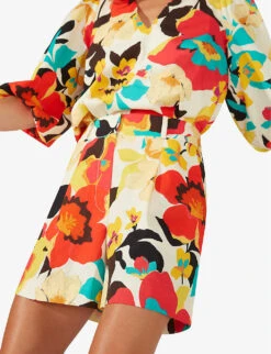 Floral-print High-rise Cotton Shorts -Reisi Clothing Shop R04166391 WHITEMULTI ALT02