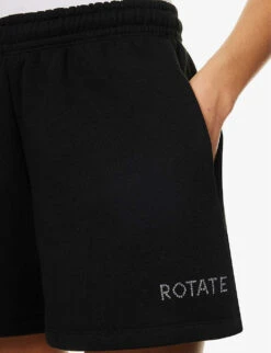 Crystal-embellished Logo-print Organic-cotton Shorts -Reisi Clothing Shop R04166485 BLACK ALT04
